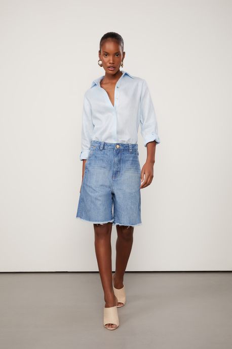 Bermuda Jeans Barra Desfiada Jeans Medio - 34