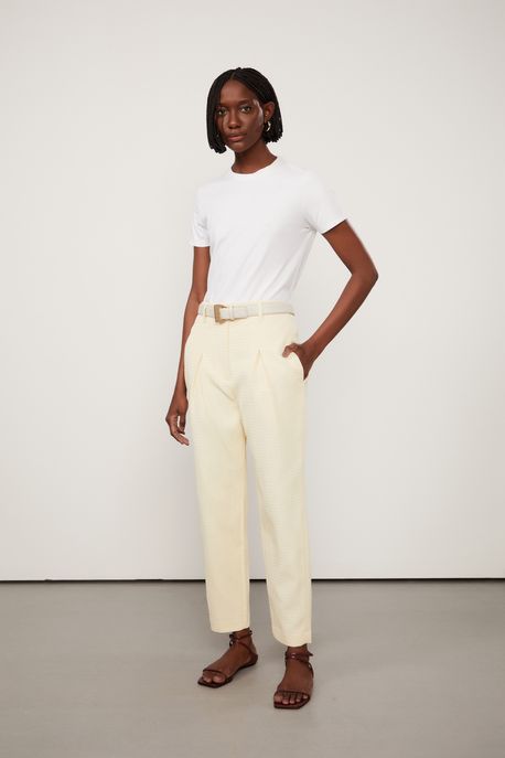 Calça Básica De Algodão Texturizado Bege Flan - 42
