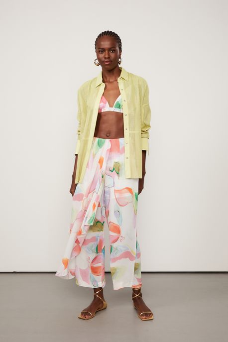 Calça De Georgette Pesado Pareô Estampada Reta Est Loc Abstrato Solsticio p - 40