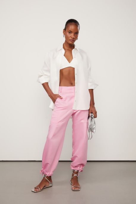 Calça Detalhe Amarração Na Barra Rosa Rosa Shocking - 38