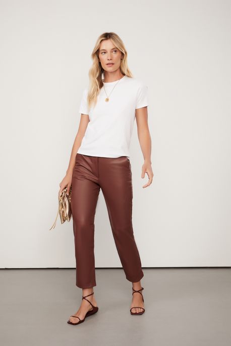 Calça De Couro Skinny Basic Marrom Bordo - 42