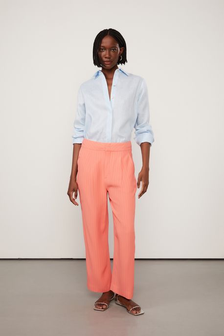 Calca Alfaiataria Riscas Coral Camelia Coral Camelia - 36