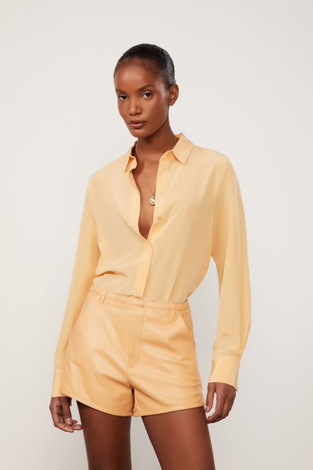 Camisa De Seda Básica Laranja Manga Longa Laranja Papaya - 36