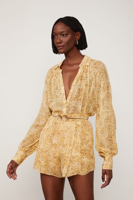 Camisa De Georgette Ampla Estampado Est Onca Leve Flan - 36