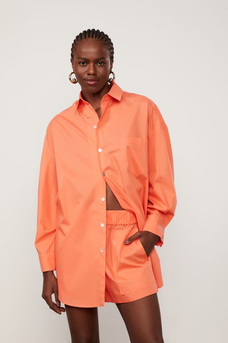 Camisa De Tricoline Coral Camelia Coral Camélia - G