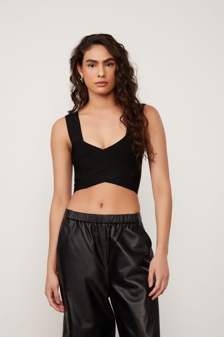 Top De Tricot Faixa Cruzado Basic Preto - P