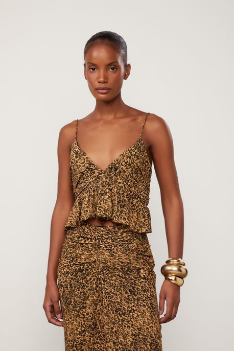 Top De Georgette Pesado Peplum Estampado De Alça Est Onca Solsticio - 38