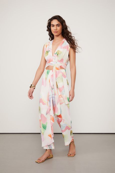 Top De Georgette Pesado Amaração Estampado Decote v Est Loc Abstrato Solsticio p - 42