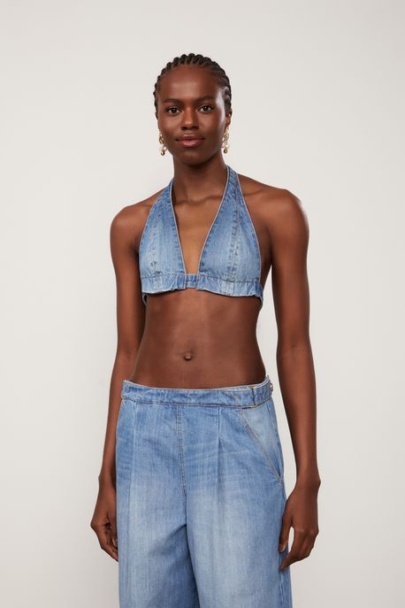 Top Jeans Frente Única Jeans Medio - P