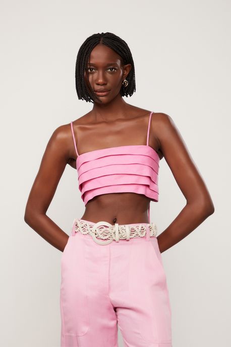 Top Cropped De Alcinha Com Pregas Na Frente e Lastex Nas Costas Rosa Rosa Shocking - 42