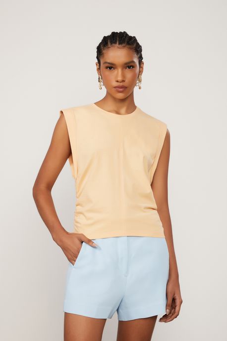 Blusa De Malha Muscle Tee Com Detalhe Franzido Laranja Papaya - M