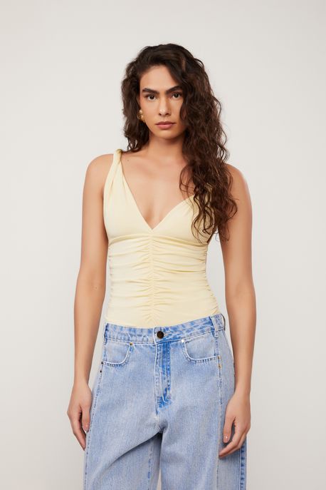 Body De Jersey Decote v Com Alça Torção Bege Flan - M