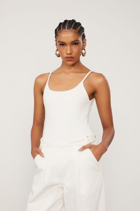 Body Regata De Malha Alça Fina Off White - M