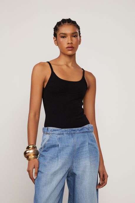 Body Regata De Malha Alça Fina Preto - PP