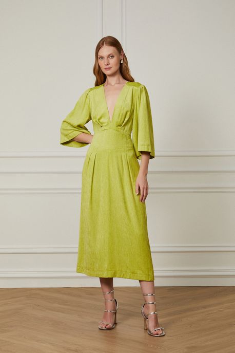 Vestido Midi Com Pala Na Cintura Verde Prim - 36