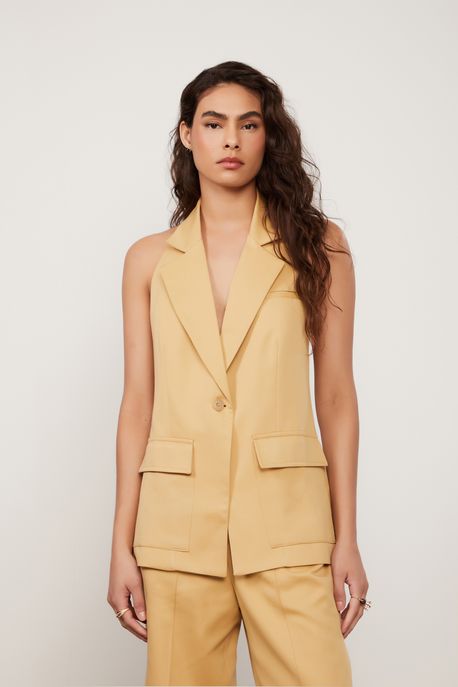 Colete Bege Curry Com Bolsos Alfaiataria Bege Curry - 38