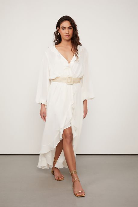 Vestido Longo De Georgete Bege Kirli Bege Kirli - 36