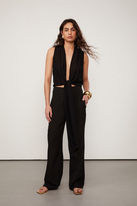 Calca De Crepe Preto Preto - 40
