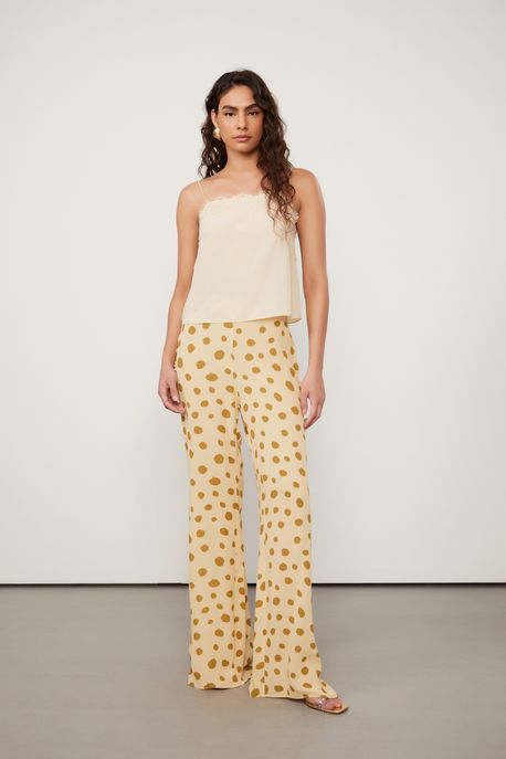 Calca De Georgette Estampado Est Pois Ciclos Golden e Musgo - 44