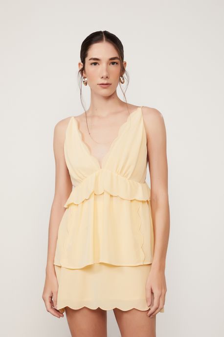 Blusa De Seda Borda Festonê Bege De Alça Bege Golden - 40