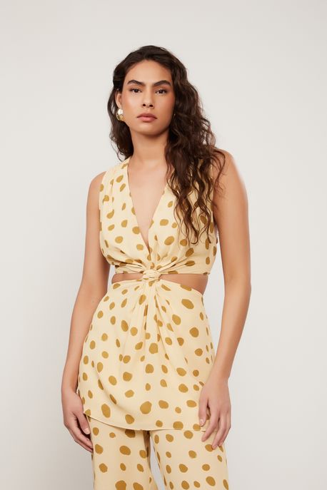 Tunica De Georgette Estampado Est Pois Ciclos Golden e Musgo - 40