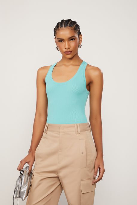 Regata De Tricot Lurex Com Decote v Verde Exotique - G