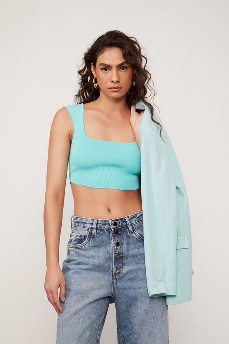 Regata De Tricot Lurex Com Decote v Verde Exotique - GG