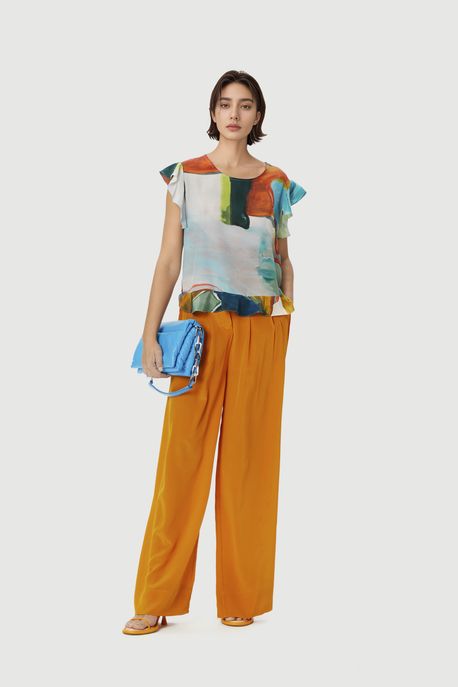 Calca Ampla Detalhe Pregas Caramelo Deserto - 36