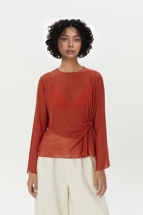 Blusa Ml Textura Vermelho Terroso - 42