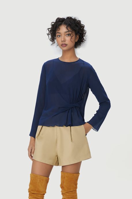 Blusa Ml Textura Marinho Mila - 42