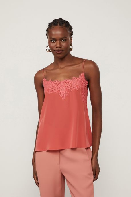 Regata De Seda De Alcinha Vermelha Decote v Vermelho Argila - 38