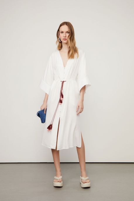 Vestido Kimono De Algodão Com Tassel Off White - P