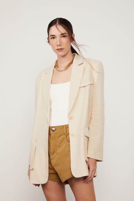 Blazer Oversized Com Bolsos Frontais Bege Golden - 44