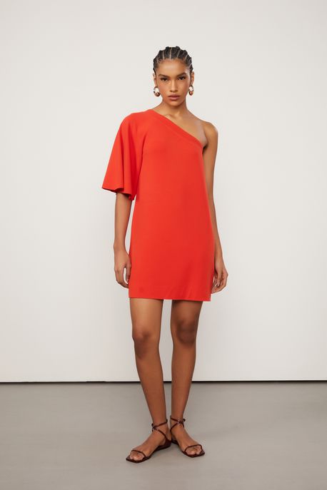 Vestido De Malha Curto Vermelho Um Ombro Só Manga Longa Vermelho Fiery - M