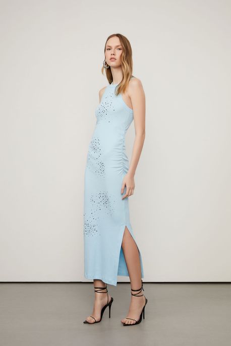 Vestido De Malha Sparkles Azul Sereia - G
