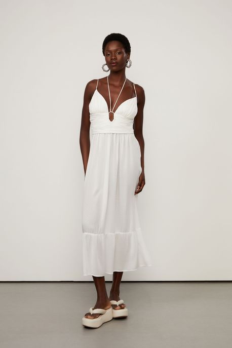 Vestido De Tecido Texturizado Off White - M