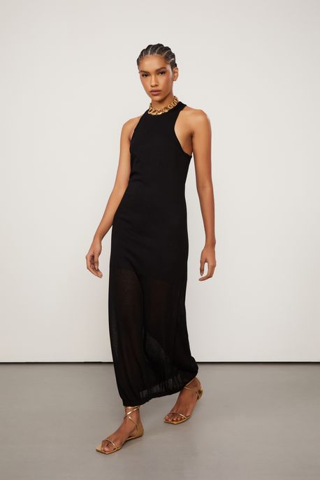 Vestido Tricot Transparencia Preto - M