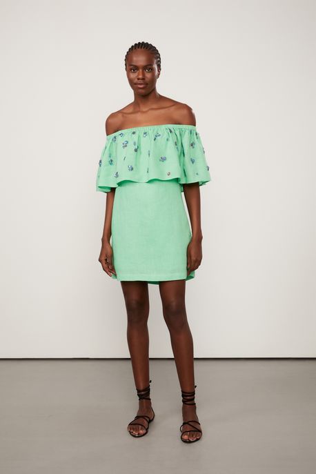 Vestido Midi Verde Bordado Pedras Verde - 42