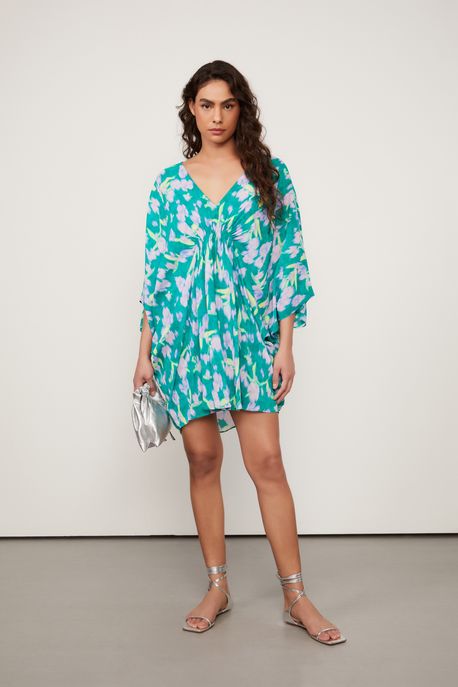 Vestido De Georgette Pesado Curto Túnica Estapado Est Floral Vagalume Color - 42