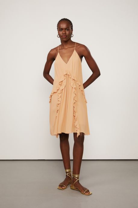 Vestido Curto Babados Bege Toast Bege Toast - 40