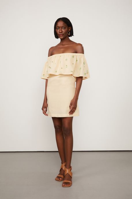 Vestido Curto Pedras Coloridas Bege Reflexo - 34