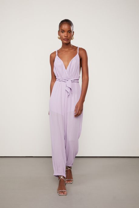 Macacão De Georgette Frente Única Lilás Amarração Lilas Pastel - 40