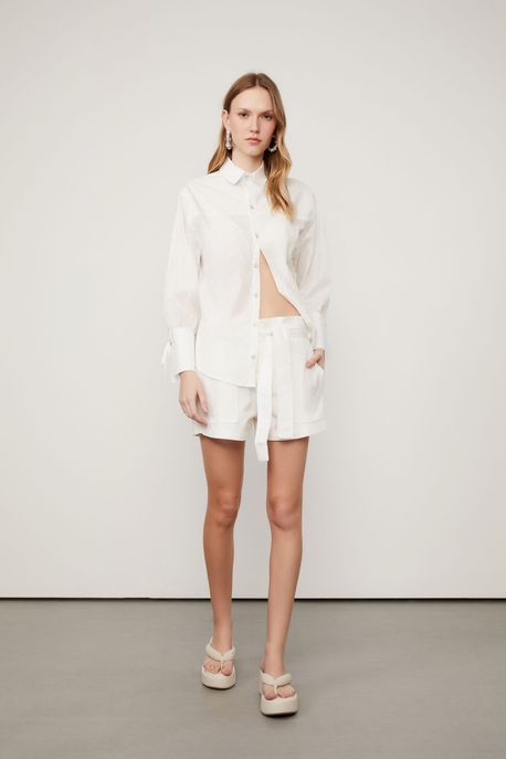 Short Sarja Com Faixa Mix Voil Bordado Off White - 44