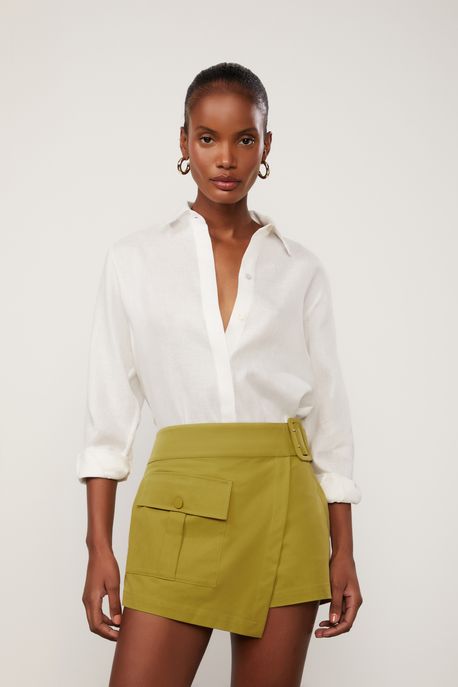 Short Saia Envelope Com Bolso Frente Verde Musgo - 36
