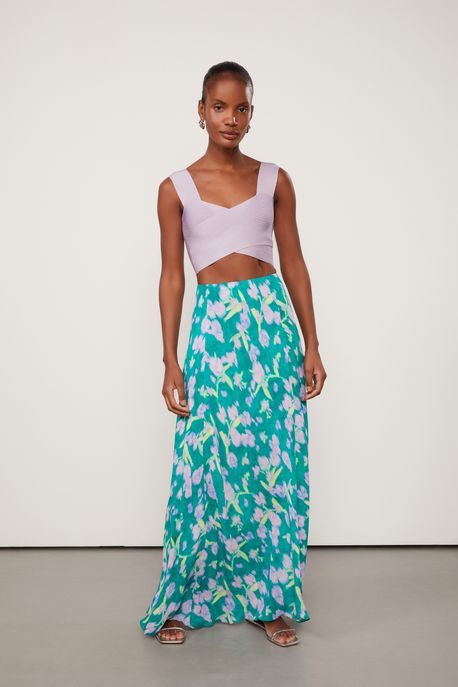 Saia De Georgette Pesado Longa Estampada Est Floral Vagalume Color - 38