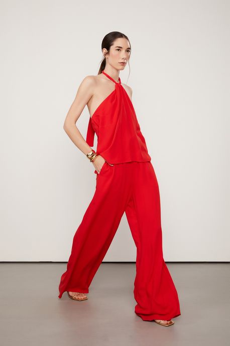 Calca Amarracao Crepe Vermelho Fiery - 42