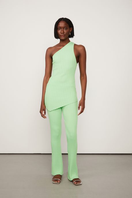 Calça De Tricot Maxi Canelado Verde Summer - GG