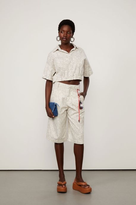 Camisa Sarja Manga Curta Com Estampada Confete Clara Estampada Confete Clara - G