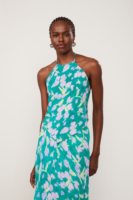 Top De Seda Lenço Estampado Frente Única Est Floral Vagalume Color - 40
