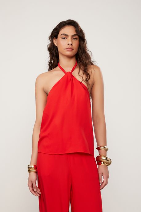 Blusa Frente Unica Crepe Vermelho Fiery - 36